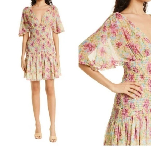 Nwt Bytimo Dress Chiffon Mini Smocked In Summer Flowers